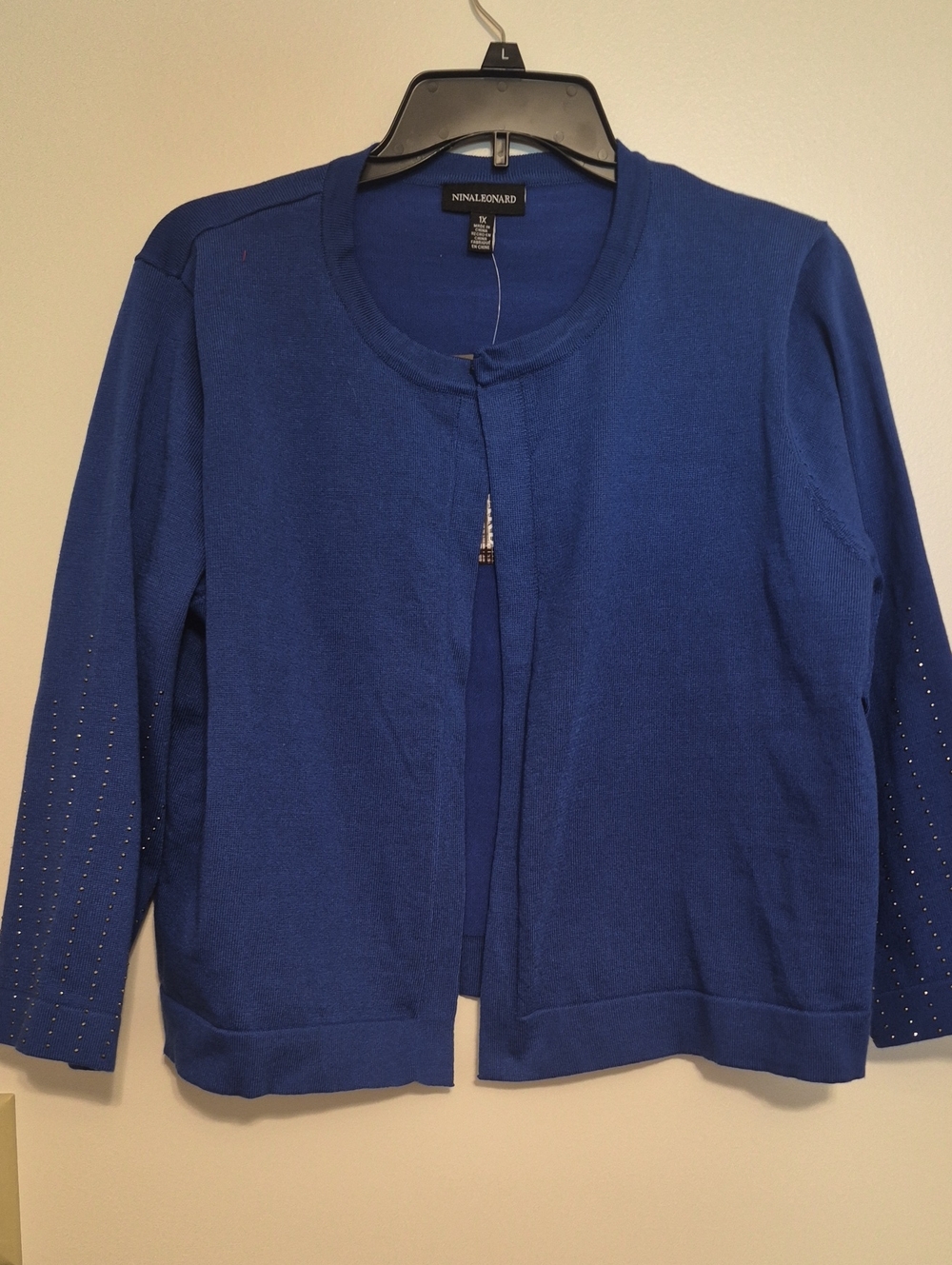 NWT Nina Leonard Royal Blue Sweater With Stones SZ 1X